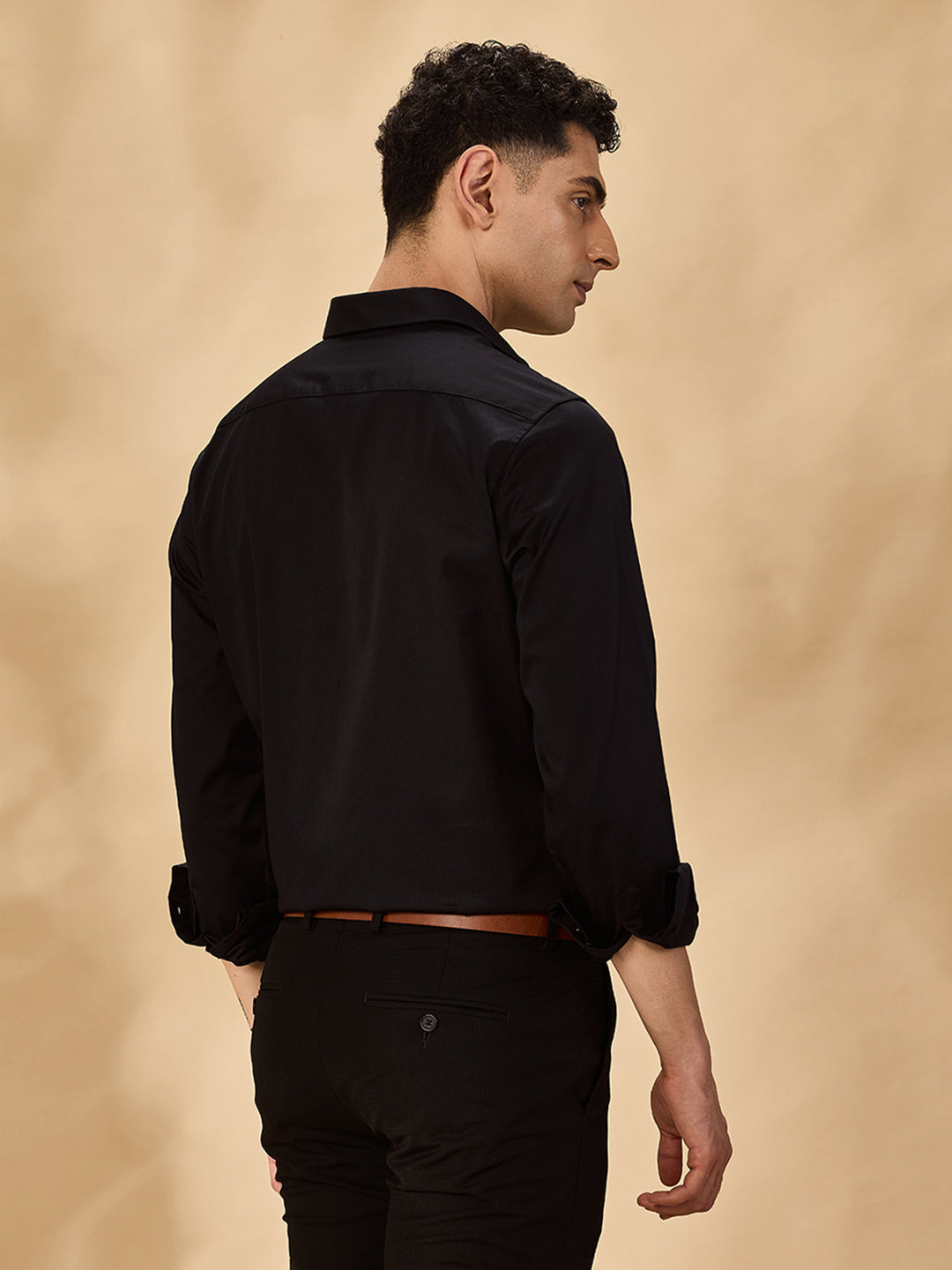 Aldeno Men Solid Formal Black Shirt (SABOF)