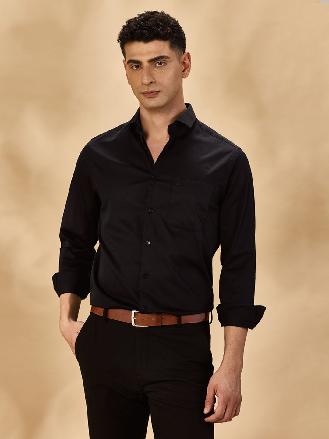 Aldeno Men Solid Formal Black Shirt (SABOF)