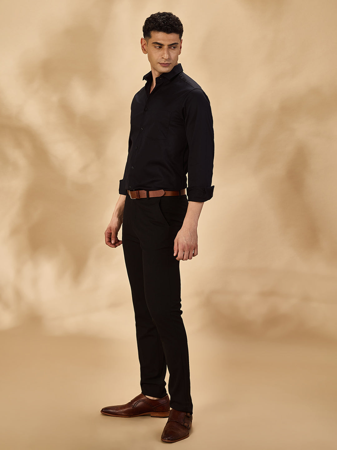 Aldeno Men Solid Formal Black Shirt (SABOF)