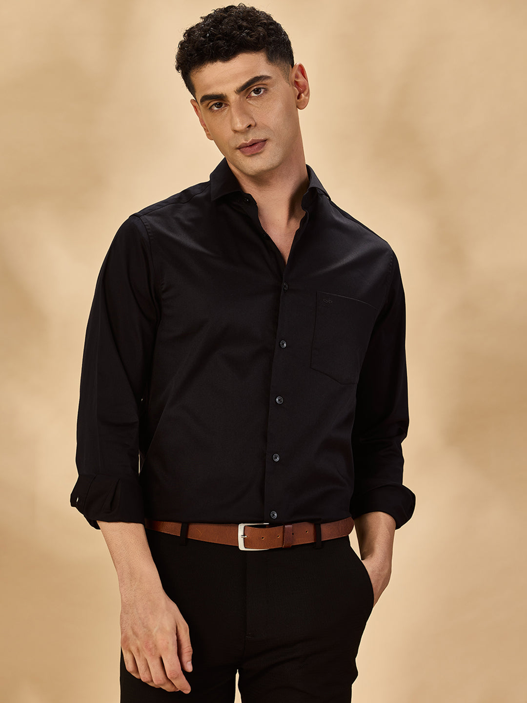 Aldeno Men Solid Formal Black Shirt (SABOF)