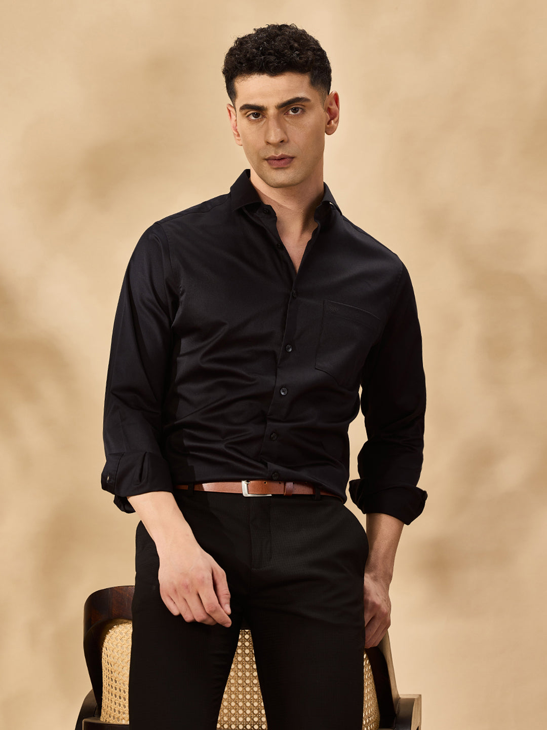 Aldeno Men Solid Formal Black Shirt (SABOF)