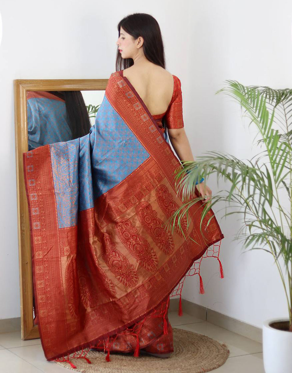 Blue Banarasi Silk Saree With Zari Weaving Work