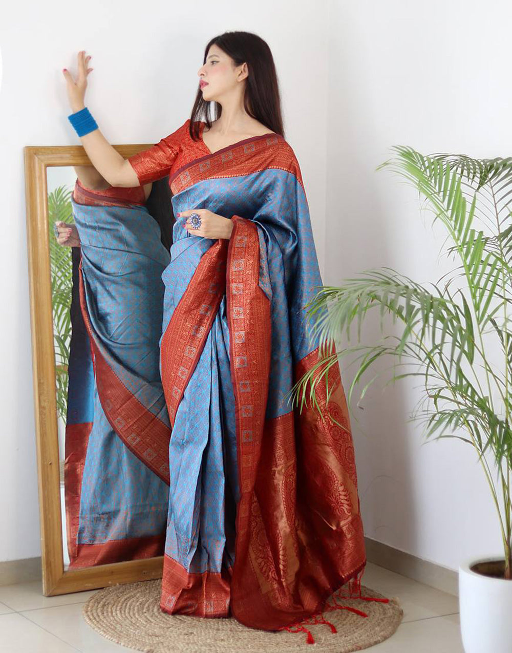 Blue Banarasi Silk Saree With Zari Weaving Work