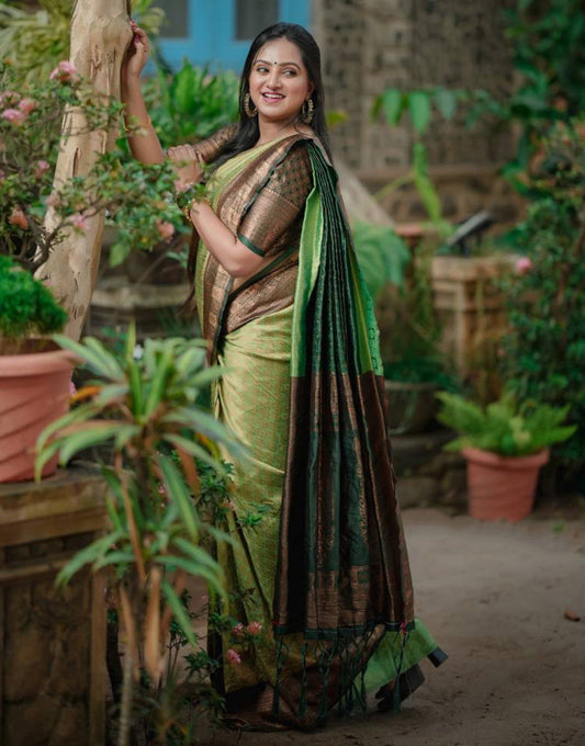 Green Banarasi Silk Saree With Zari Weaving Work