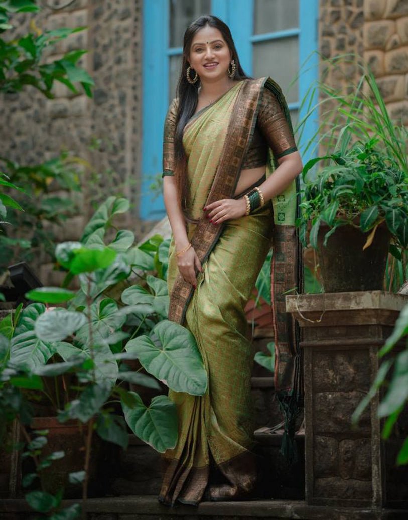 Green Banarasi Silk Saree With Zari Weaving Work