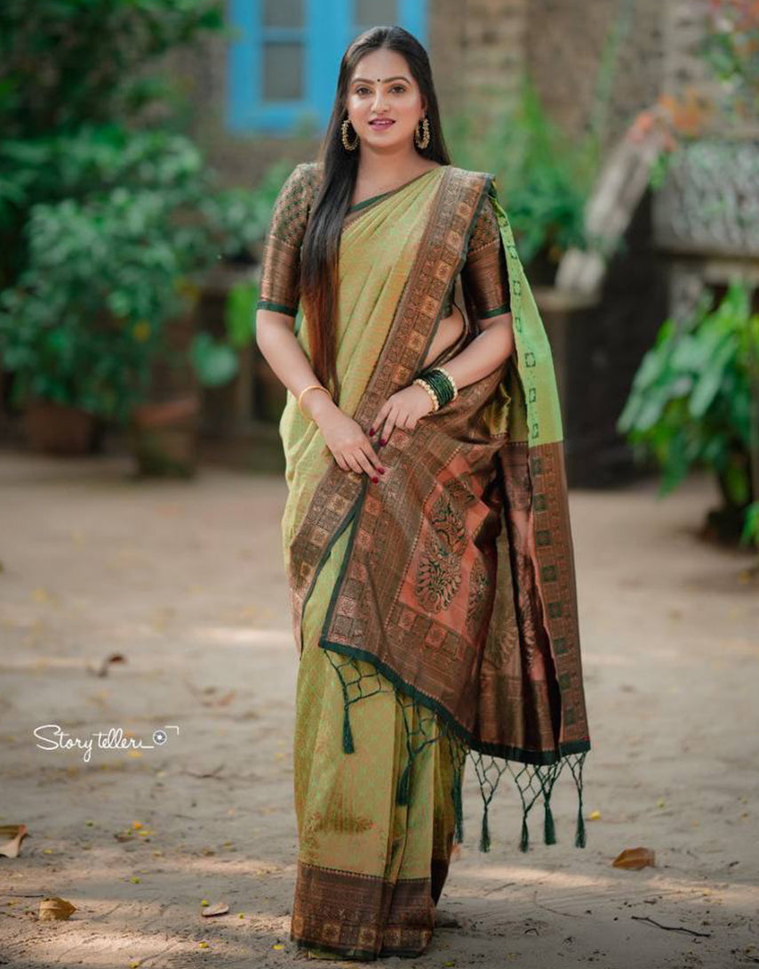 Green Banarasi Silk Saree With Zari Weaving Work