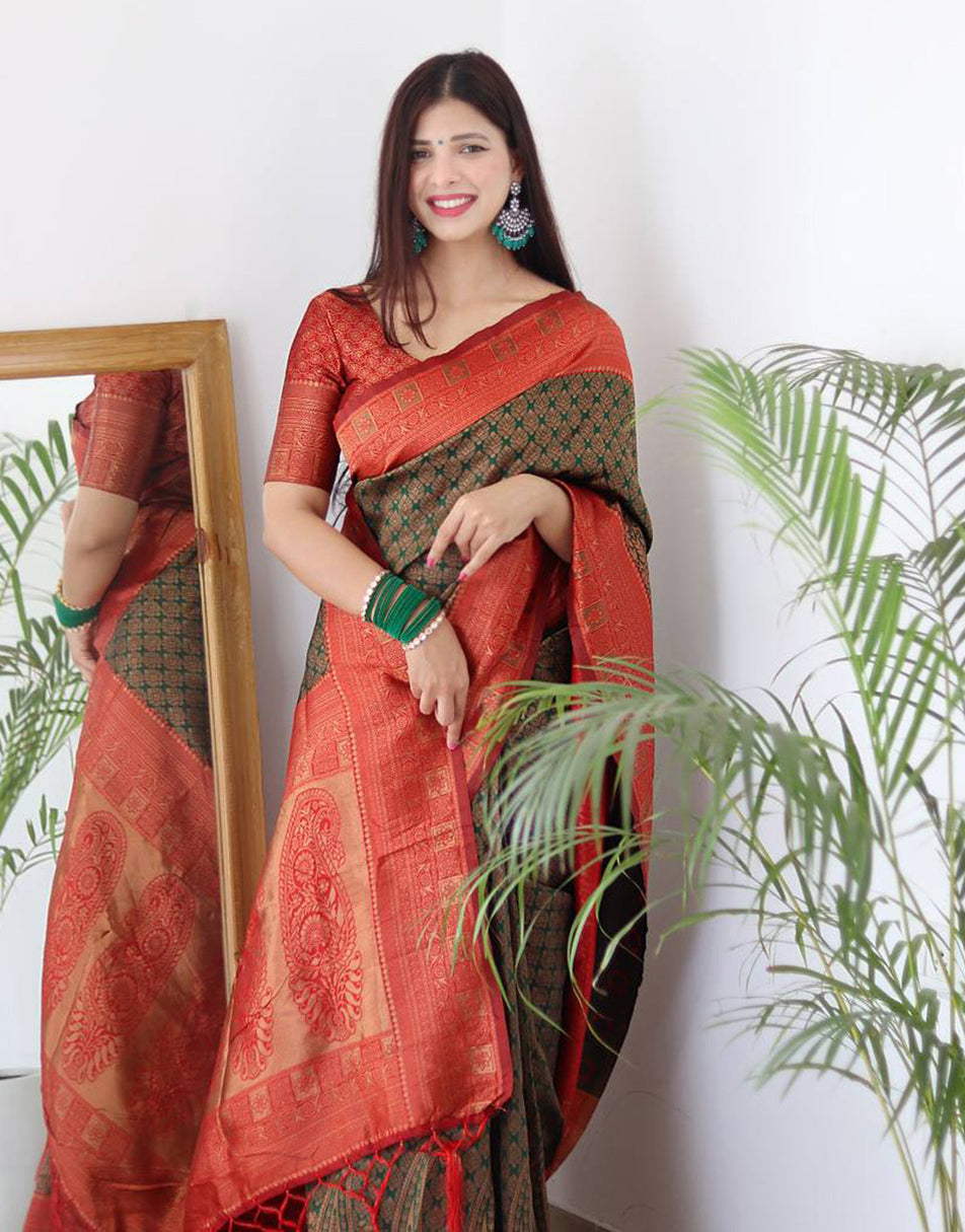 Mahengi Green Banarasi Silk Saree With Zari Weaving Work