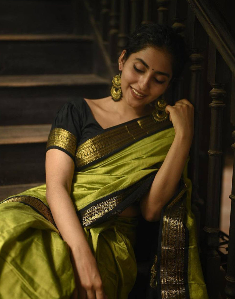 Green Banarasi Silk Saree With Zari Weaving Work