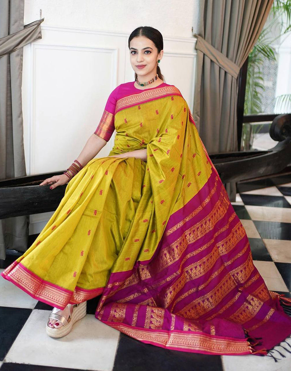 Parrot Green Banarasi Silk Saree With Zari Weaving Work