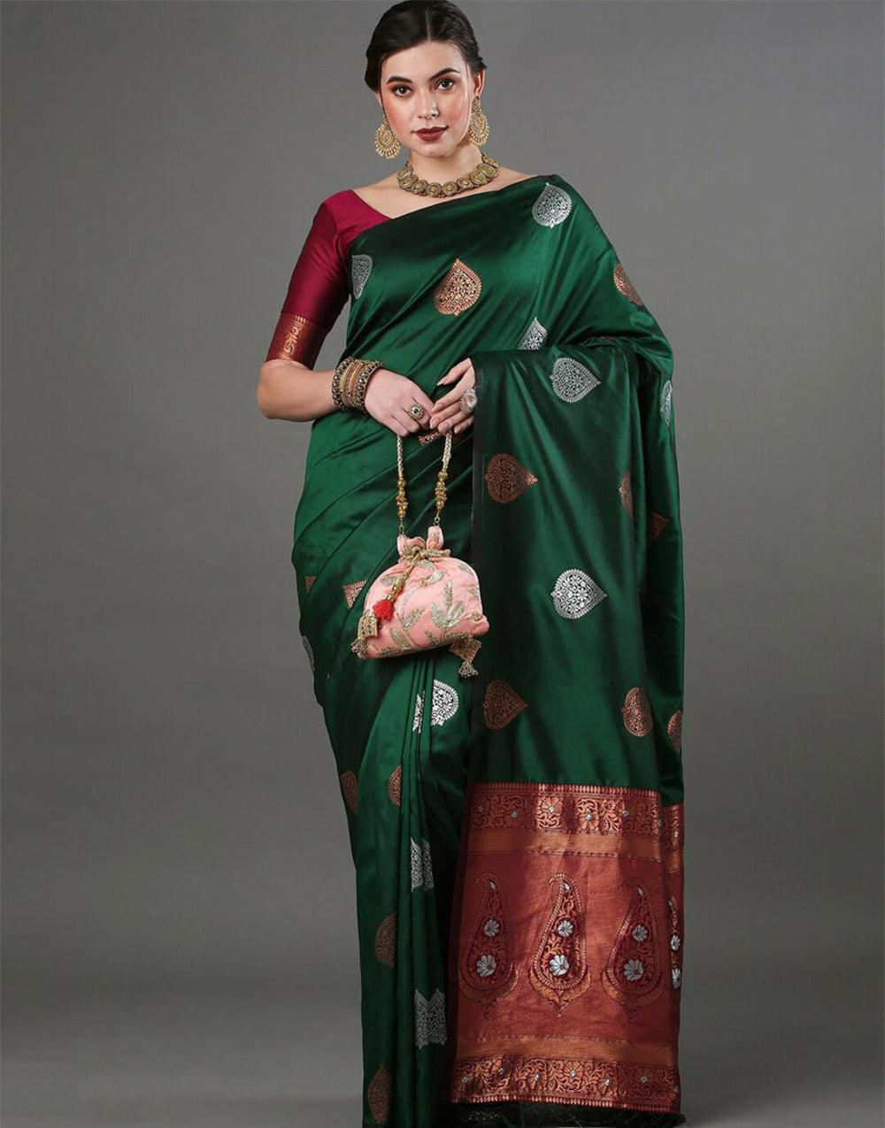 Green Banarasi Soft Silk Saree With Weaving Work