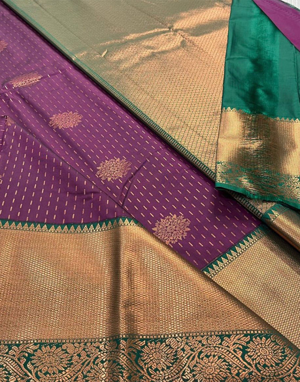 Dark Purple Banarasi Soft Silk Saree With  Weaving Border