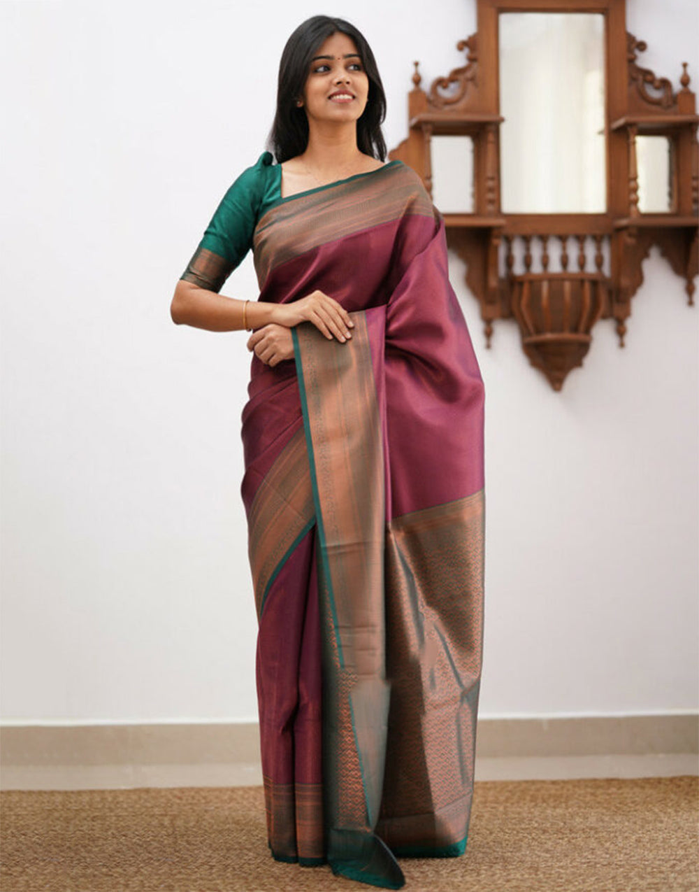 Dark Maroon Banarasi Soft Silk Saree With Zari Weaving Work