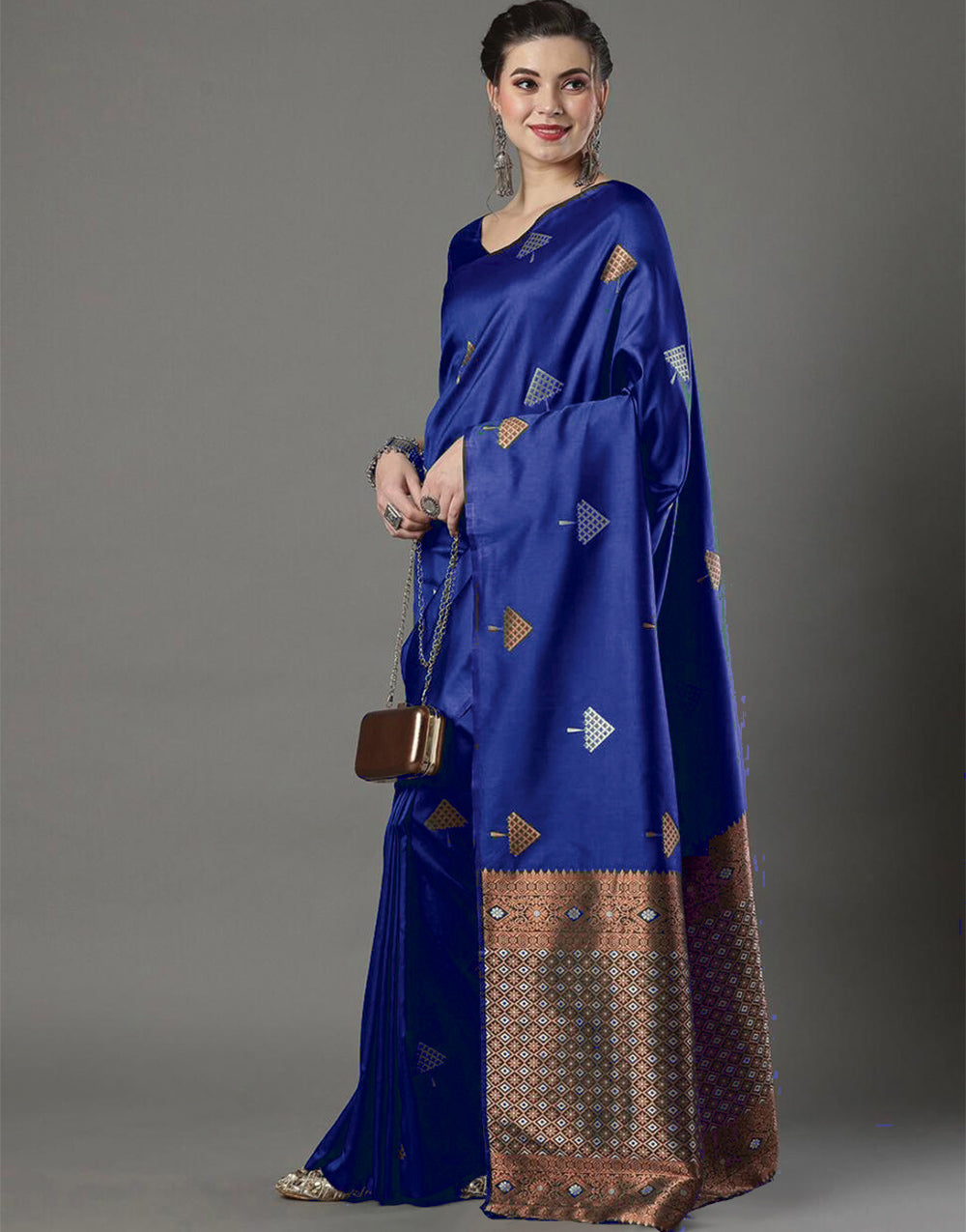 Blue Banarasi Silk Saree With Weaving Work