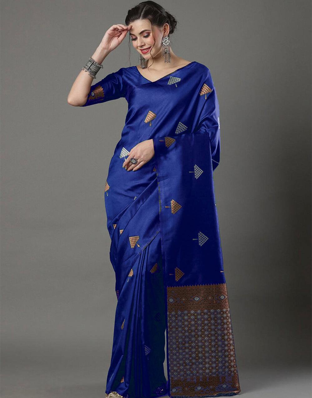 Blue Banarasi Silk Saree With Weaving Work