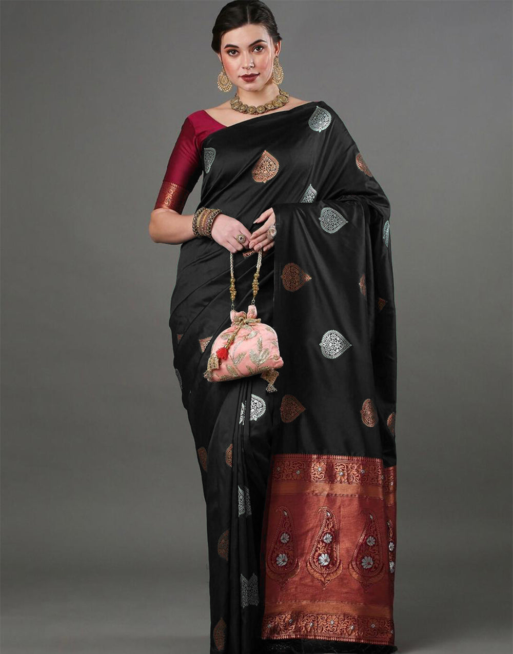 Black Banarasi Soft Silk Saree With Weaving Work