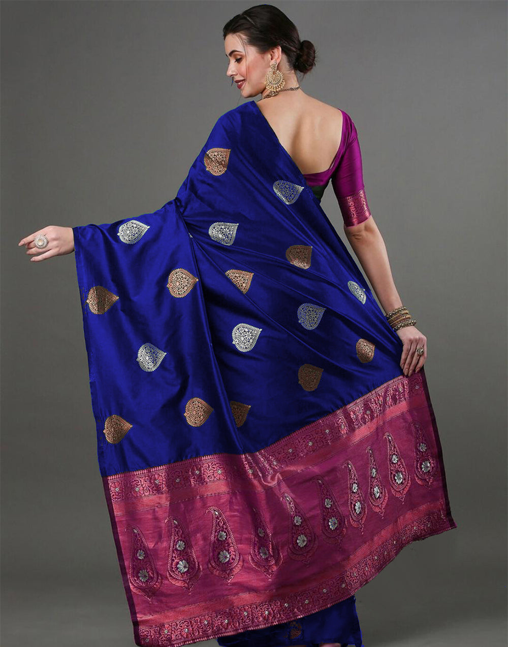 Blue Banarasi Soft Silk Saree With Weaving Work