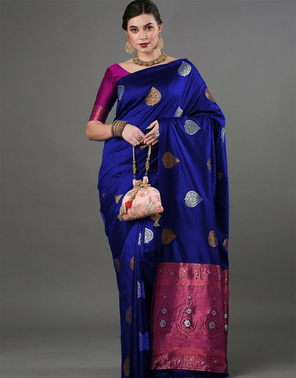 Blue Banarasi Soft Silk Saree With Weaving Work