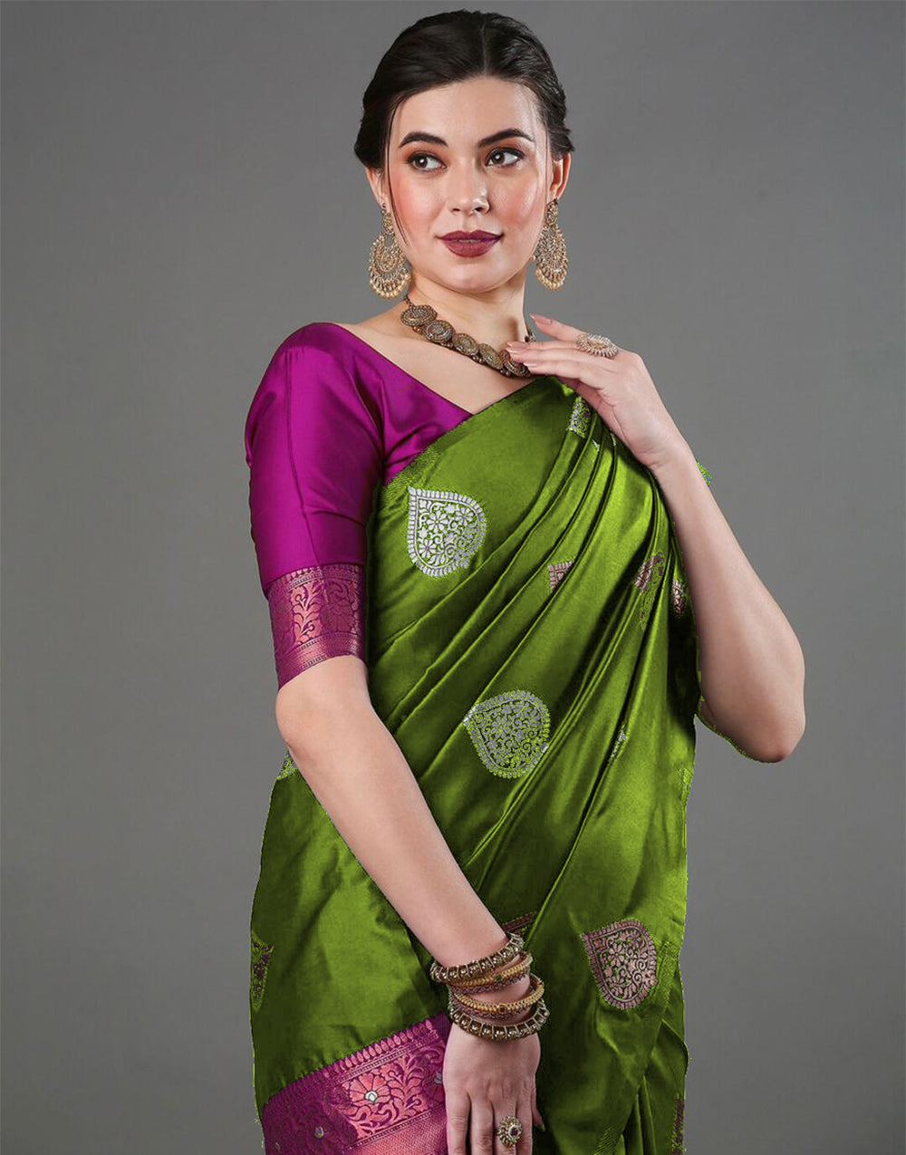 Mahendi Green Banarasi Soft Silk Saree With Weaving Work