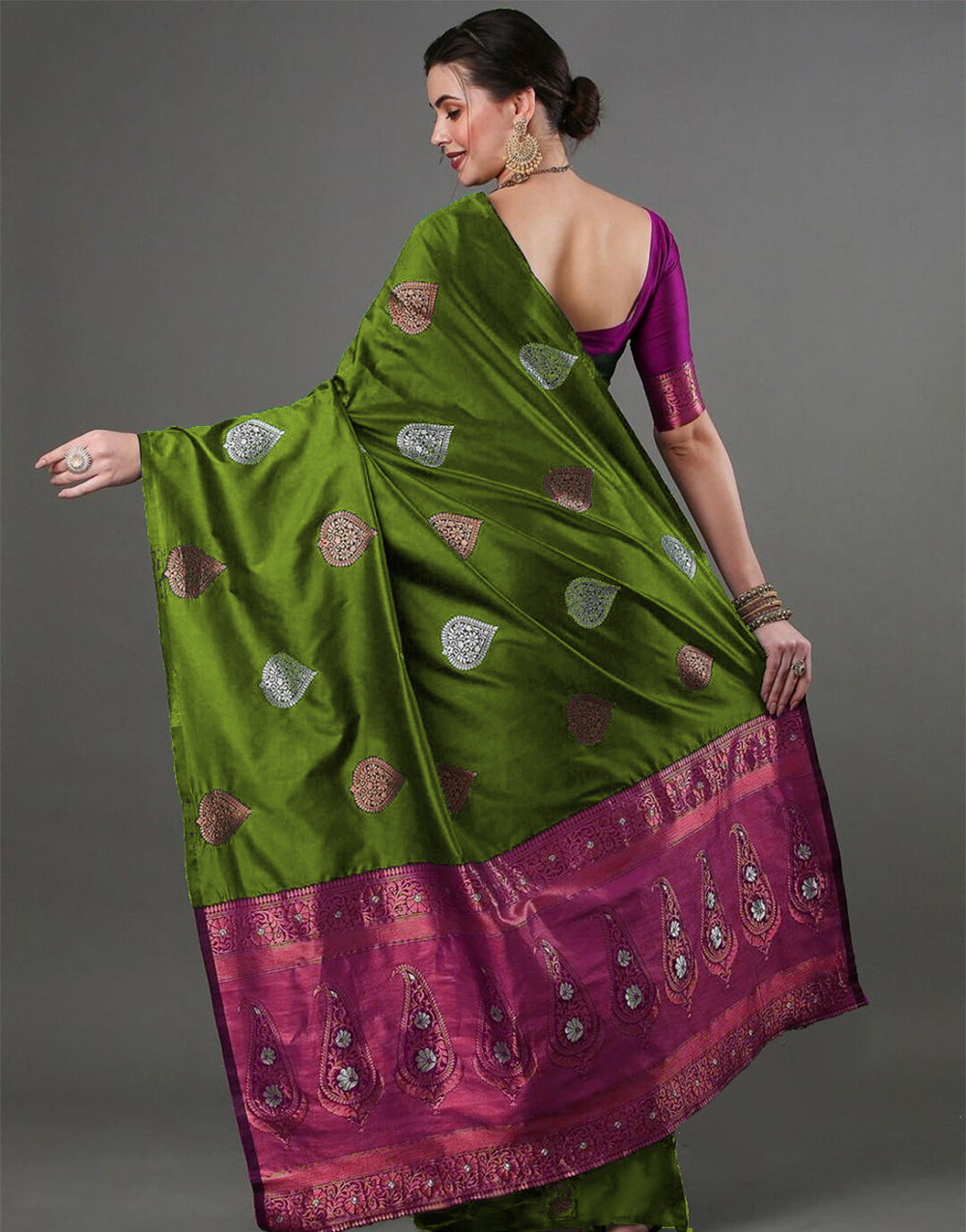 Mahendi Green Banarasi Soft Silk Saree With Weaving Work