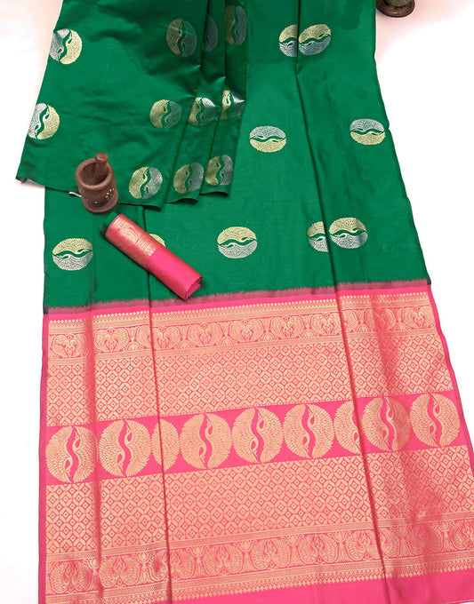 Green Banarasi Silk Saree With Zari Weaving Work