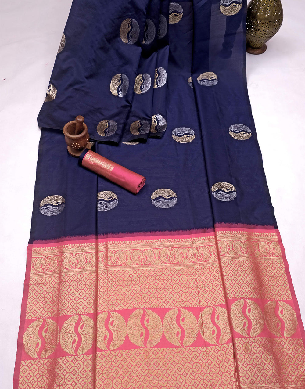 Navy Blue Banarasi Silk Saree With Zari Weaving Work