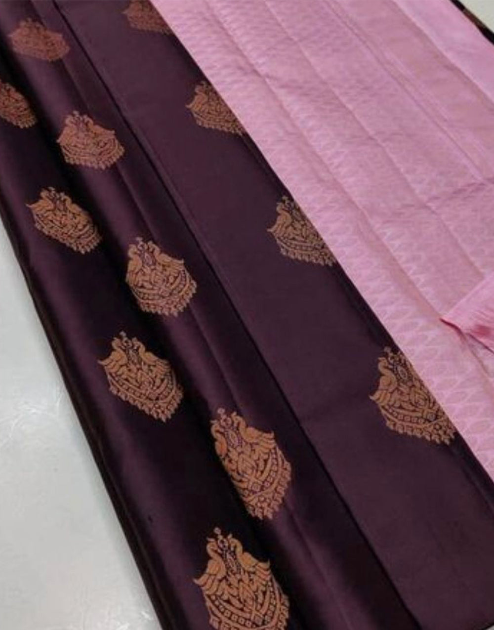 Daark Brown Banarasi Soft Silk Saree With Weaving Work