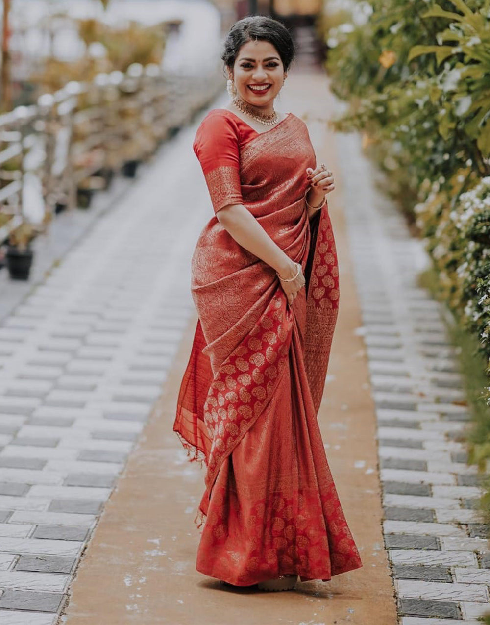 Crimson Red Banarasi Silk With Zari Weaving Saree