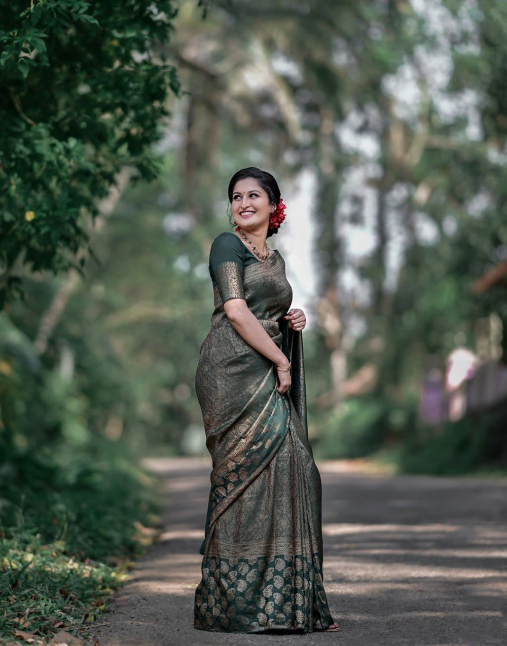 Green Banarasi Silk Saree With Zari Weaving Work