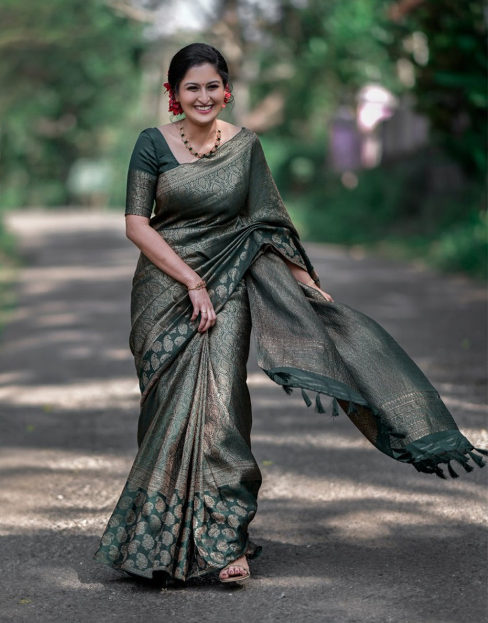 Dark Green Banarasi Silk With Zari Weaving Saree