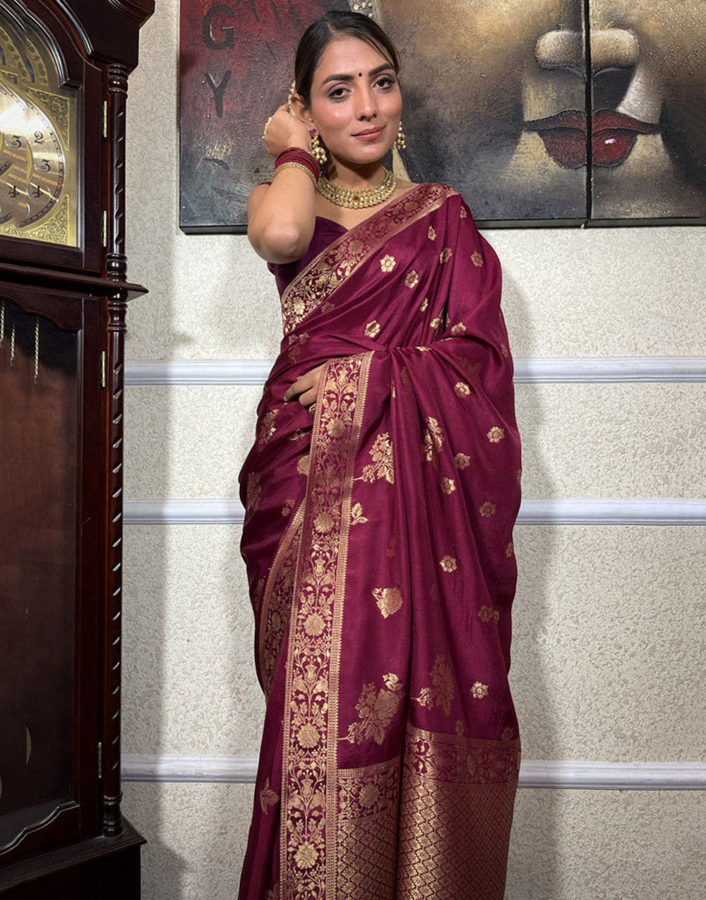 Boysenberry Purple Banarasi Silk Saree With Zari Weaving Work