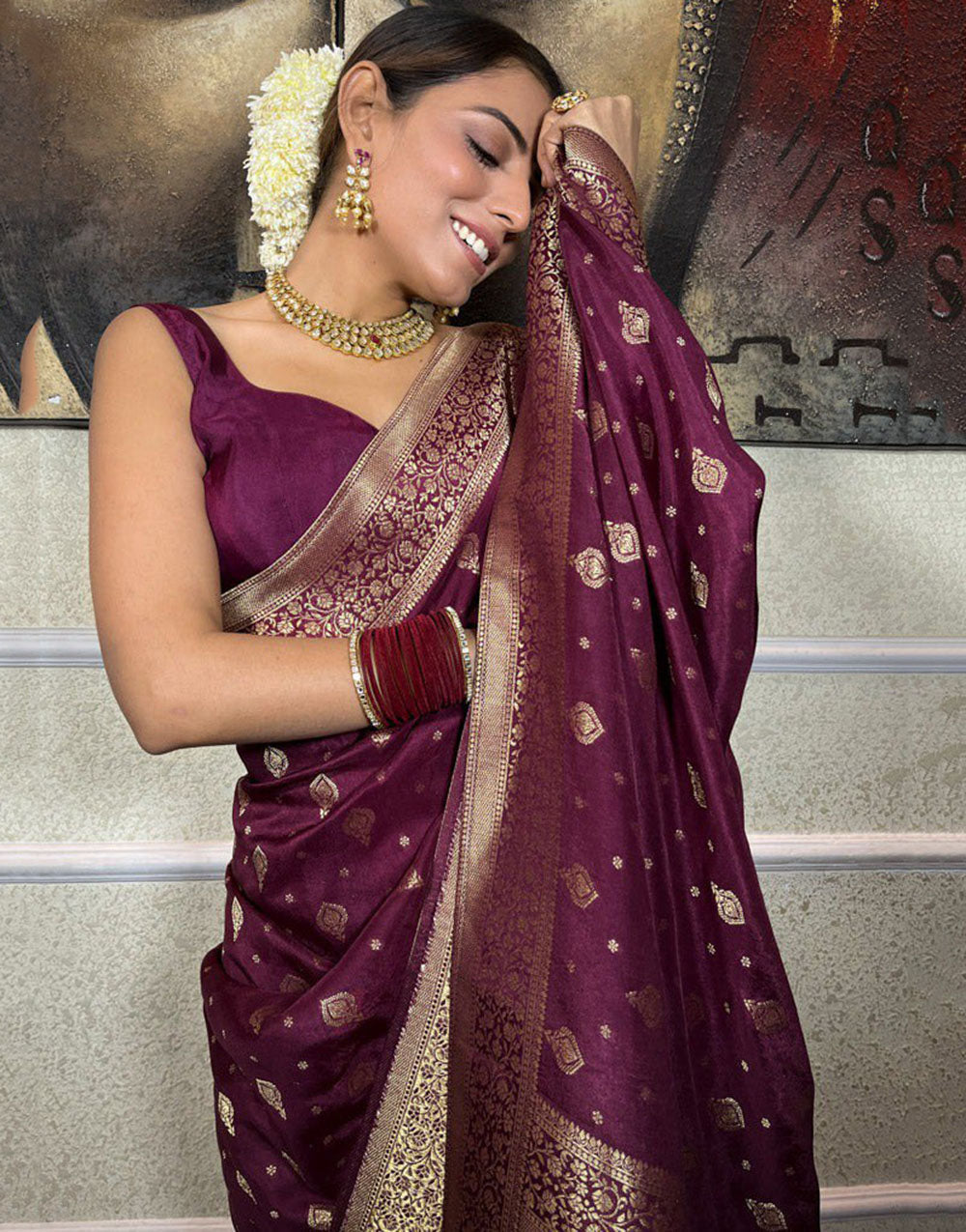 Boysenberry Purple Designer Banarasi Silk Saree With Zari Weaving Work