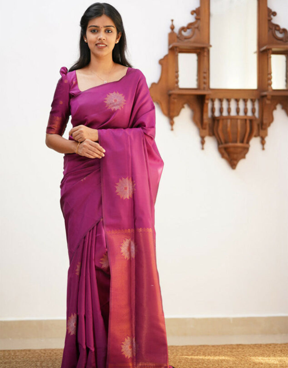 Magenta Pink Banarasi Silk Saree With Weaving work