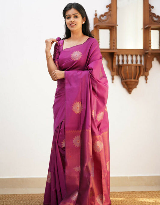 Magenta Pink Banarasi Silk Saree With Weaving work