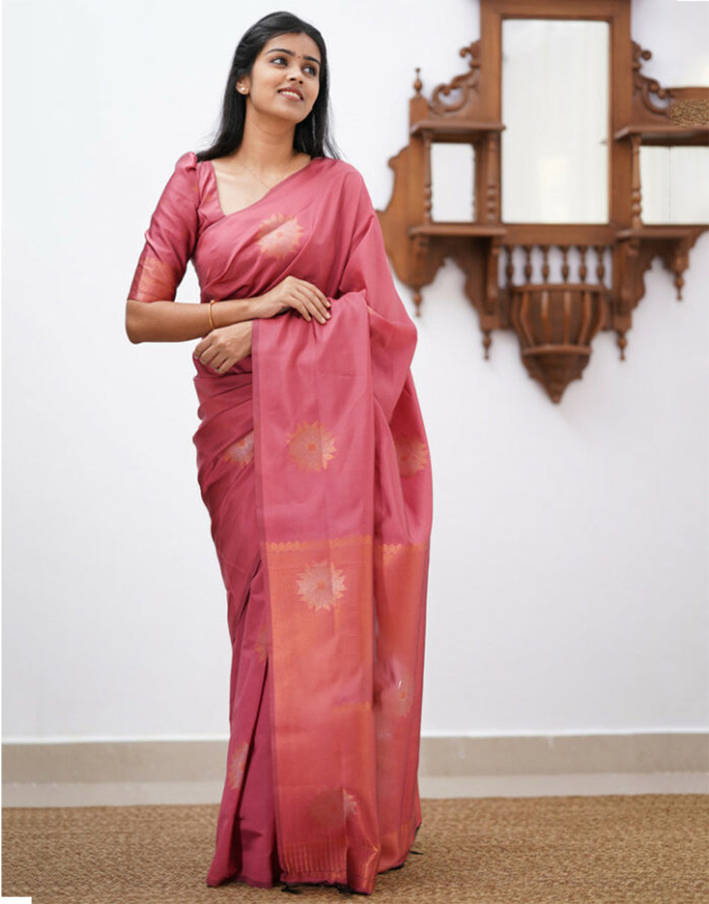 Blush Pink Banarasi Silk Saree With Weaving Work