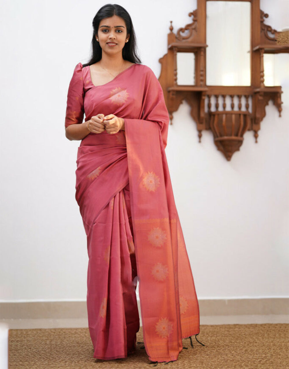 Blush Pink Banarasi Silk Saree With Weaving Work