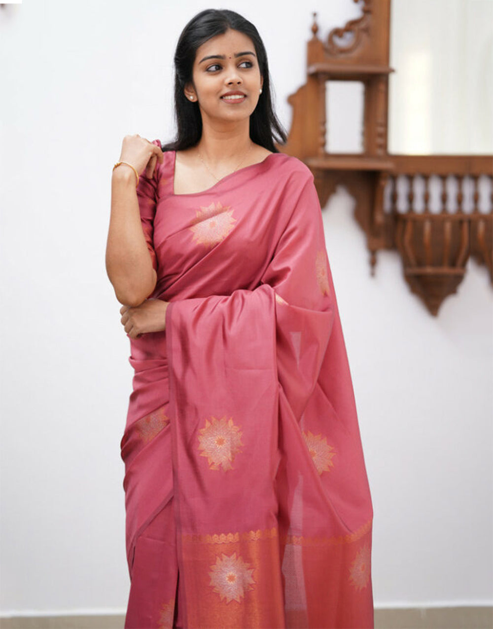 Blush Pink Banarasi Silk Saree With Weaving Work