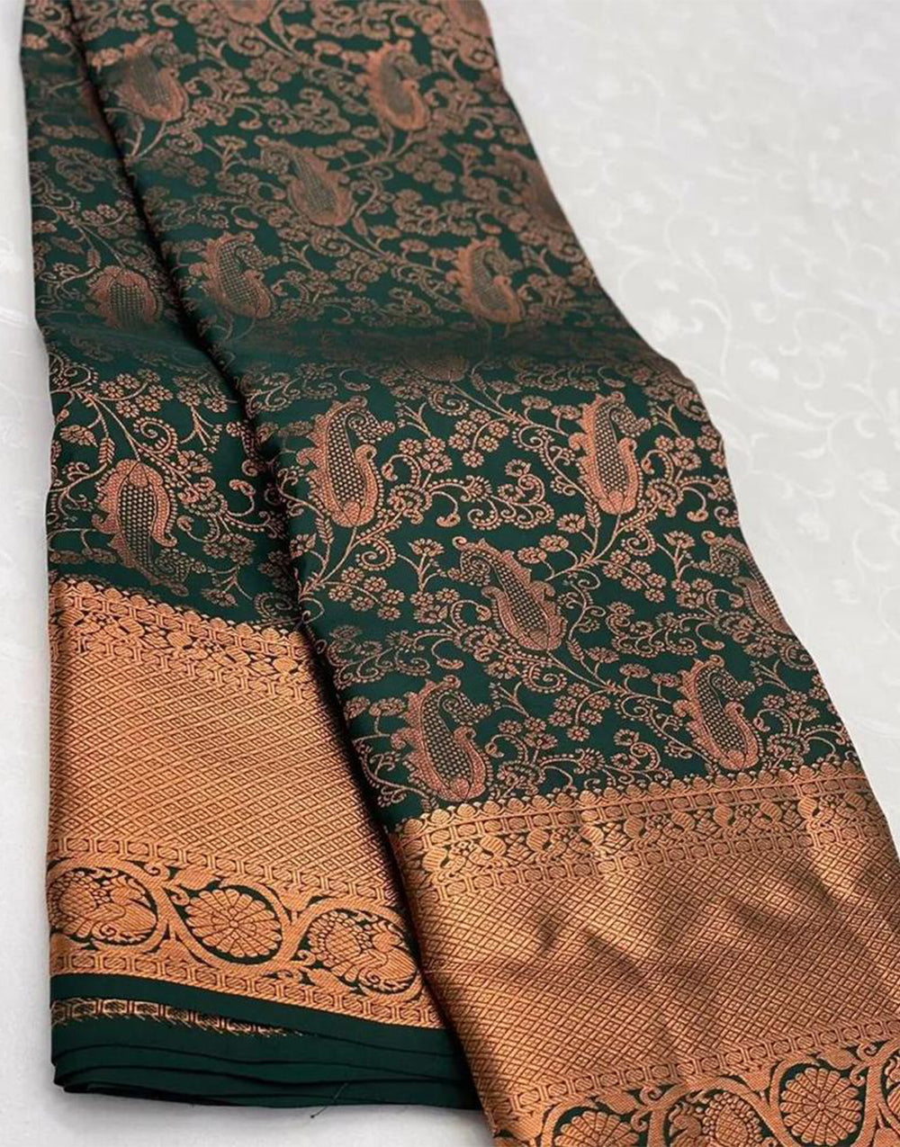 Dark Green Banarasi Silk Saree With Weaving Work