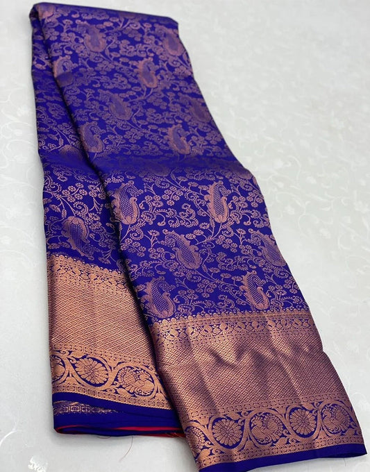 Indigo Blue Banarasi Silk Saree With Weaving Work