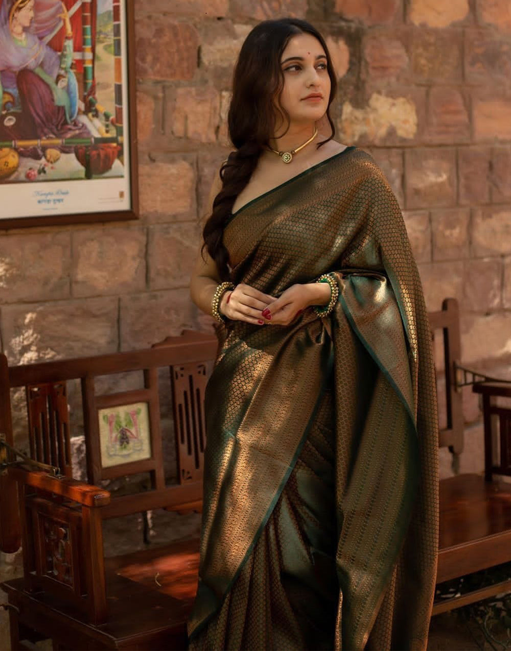 Green Banarasi Soft Silk Saree With Zari Weaving Work