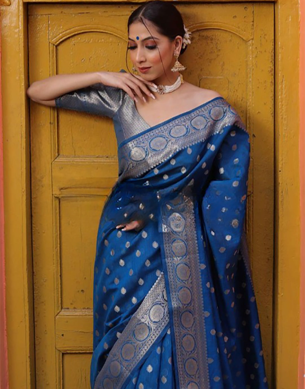 Blue Banarasi Silk Saree With Zari Weaving Work