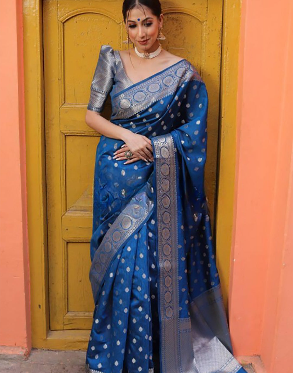 Blue Banarasi Silk Saree With Zari Weaving Work