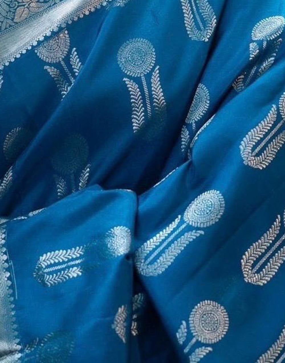 Cerulean Blue Banarasi Soft Silk Saree With Zari Weaving Work