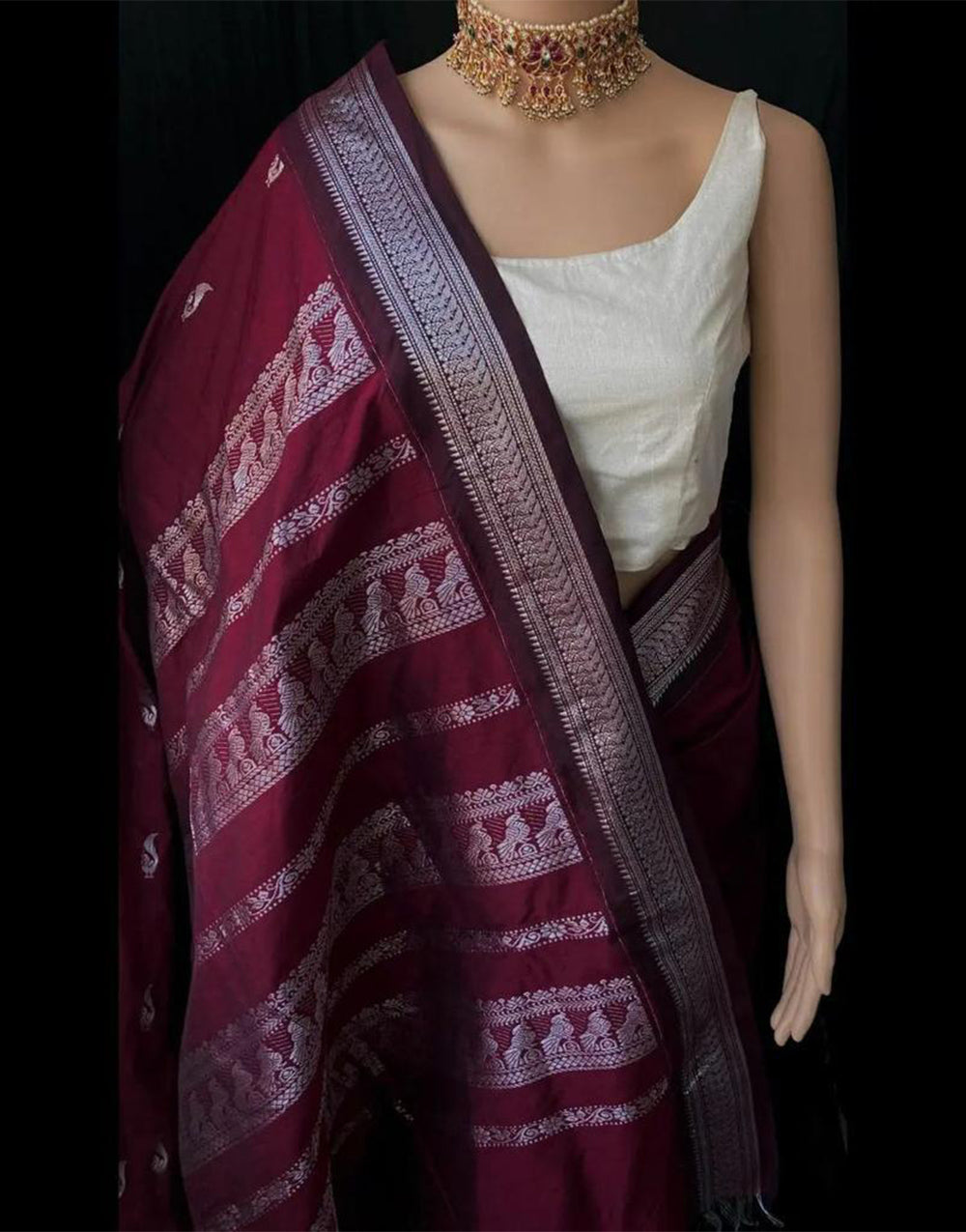 Dark Maroon Banarasi Silk Saree With Zari Weaving Work