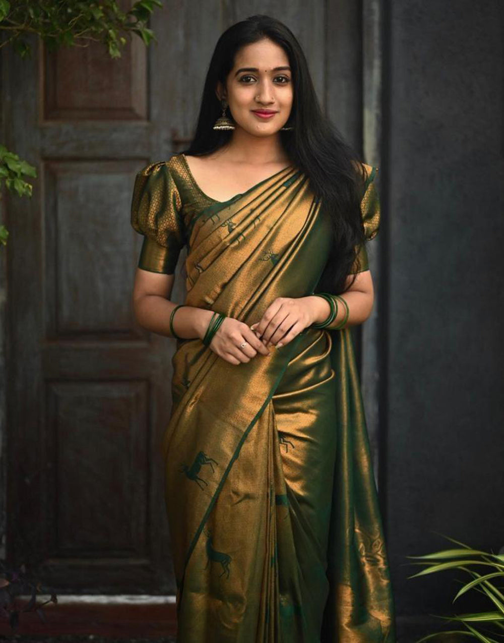 Green Banarasi Silk Saree With Zari Weaving Work