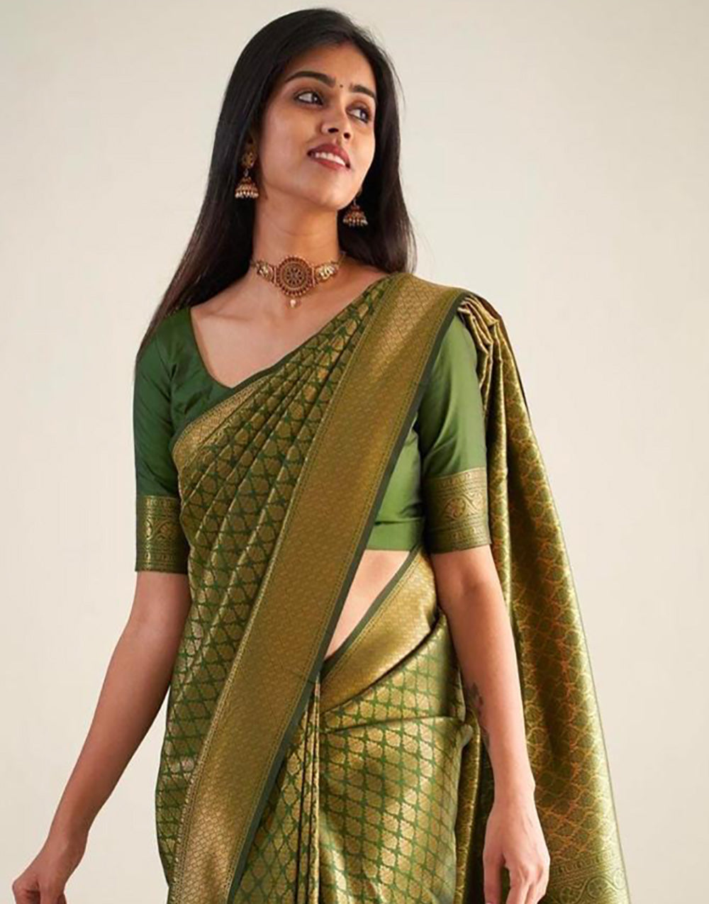 Green Banarasi Silk Saree With Zari Weaving Work