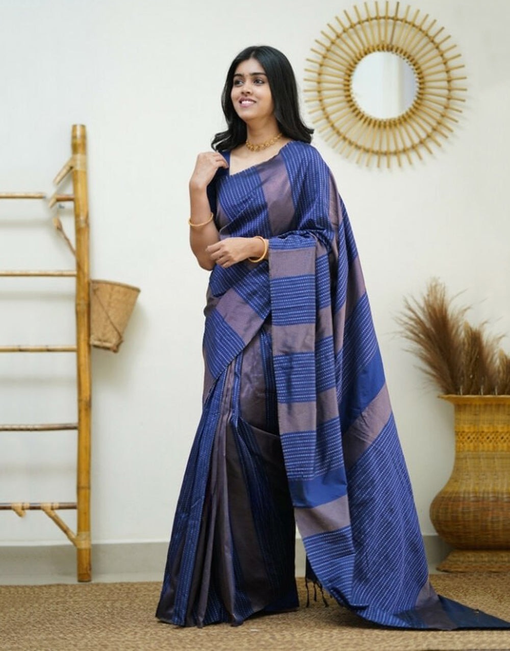 Blue Banarasi Silk Saree With Zari Weaving Work