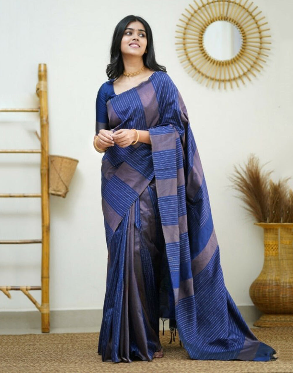 Blue Banarasi Silk Saree With Zari Weaving Work