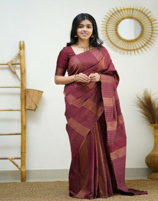 Maroon Banarasi Silk Saree With Zari Weaving Work