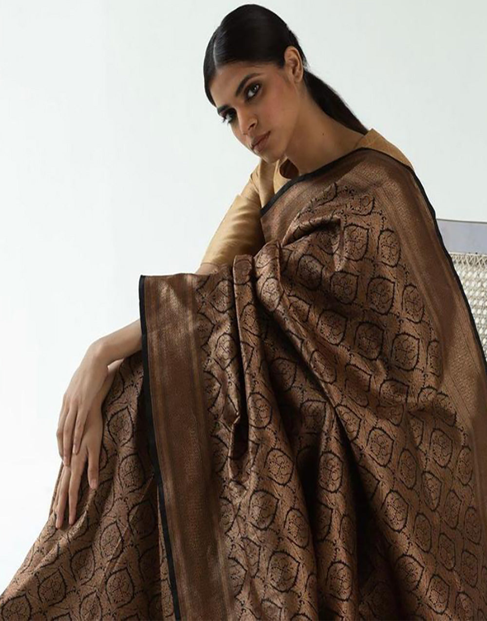 Brown Banarasi Silk Saree With Weaving Work