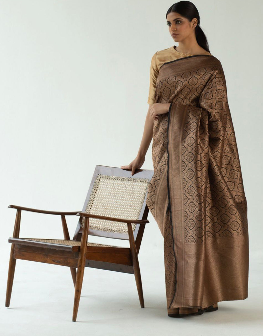 Brown Banarasi Silk Saree With Weaving Work